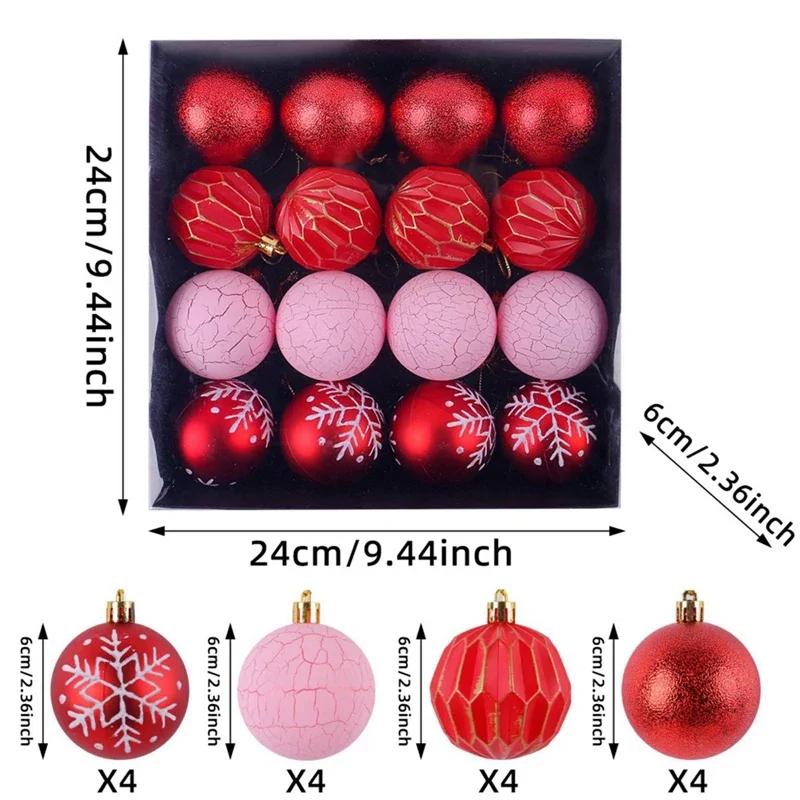 16PCS 6cm Christmas Ball Pendant Christmas Party Tree Decor Christmas Ball Pendant Gift Set New Year Xmas Hanging Ornament
