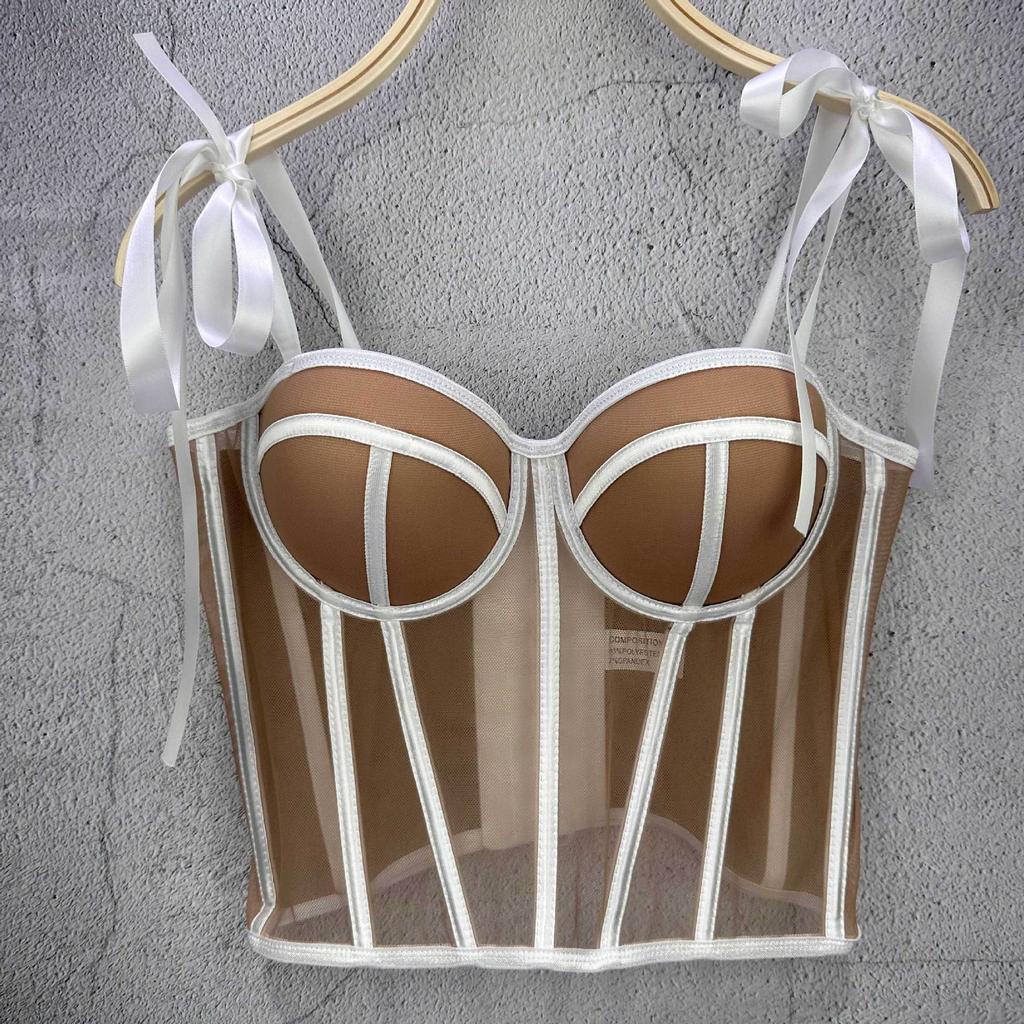 Franse Zoete Styling Vetersluiting Strapless Tanktop Dames Binnenlaag Bovenkleding Sexy Visgraat Taille-insnoerende Top Camis & Tanktops