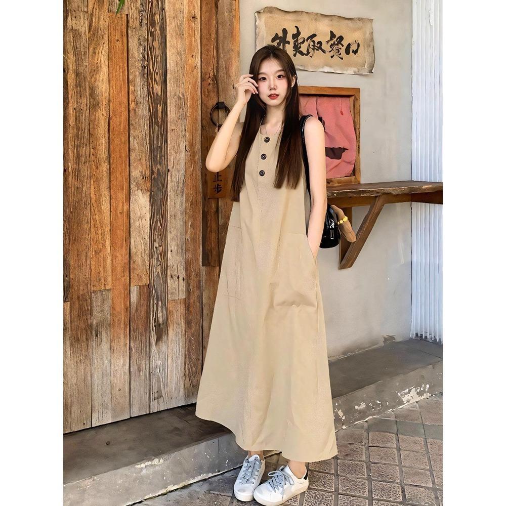 French temperament college small fragrant heart dress women's summer new small waist sleeveless long skirt