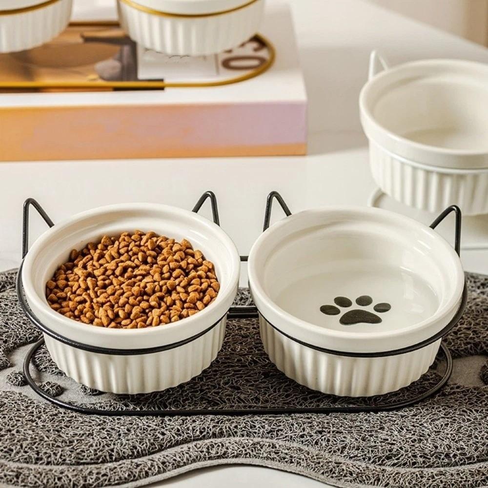 Non-Slip Elevated Cat Double Bowls Prevent Tipping Cat Water Bowls Ceramic Cat Bowls Dog Feeder