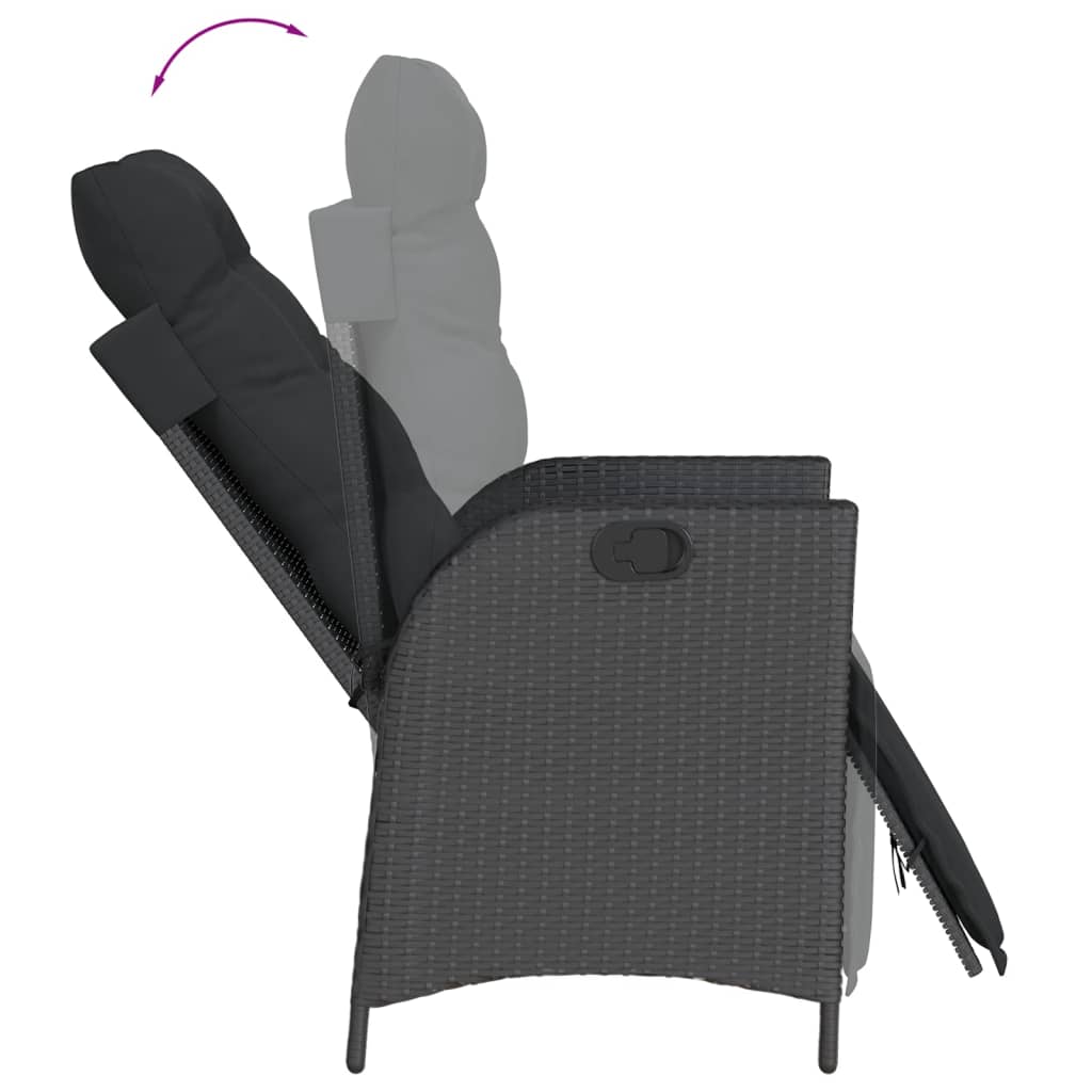 Vidaxl 7-Cz. Garden Furniture Set With Cushions, Black, Poly Rattan