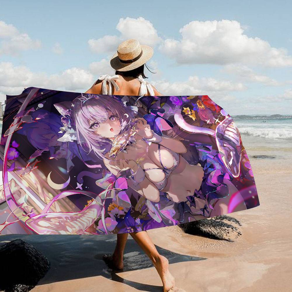 N-Nekomata Okayu Cartoon Microfiber Blanket Quick Drying Beach Towels Oversized Printing Super Absorbent Pool Towel Blanket