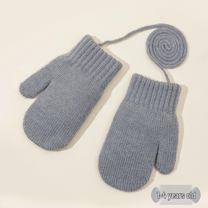 Koreanische Ins-Style Kinderwinterhandschuhe & Fingerlose Handschuhe Set mit Umhängeband für Jungen & Mädchen, Alter 1-4 Jahre, Ideal zum Radfahren.