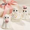 Fun Halloween Desk Accessories Ghost Figurine, Resin Spooky Cute Statue, Funny Creepy Collectible Art Figurines Tabletop Ornament for Home Shelf