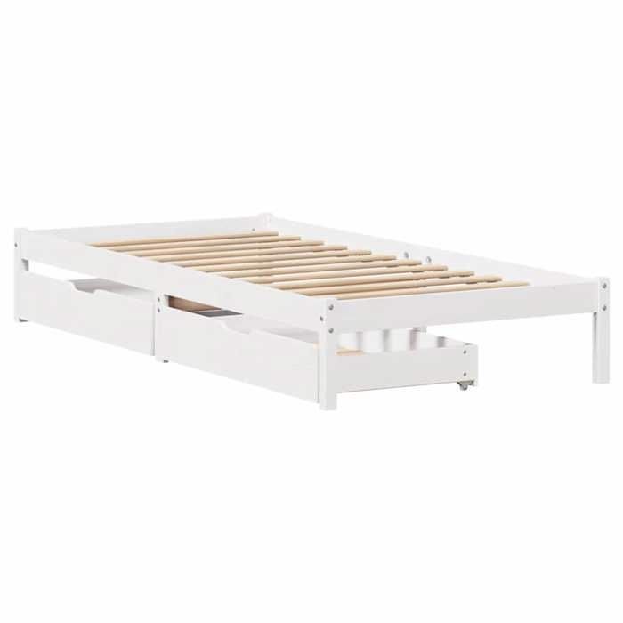 VidaXL Cadre de lit avec tiroirs blanc 90x190 cm bois pin massif, sommier, cadre de lit simple, cadre de lit en bois massif 3301423