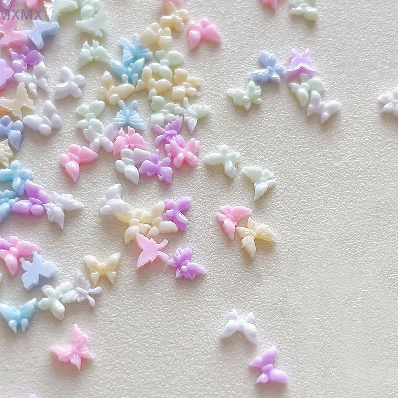 50Pcs Cute Butterfly Nail Charms Macaron Pastel Color 3D Flatback Resin Nail Art Jewelry DIY Nails Decoration