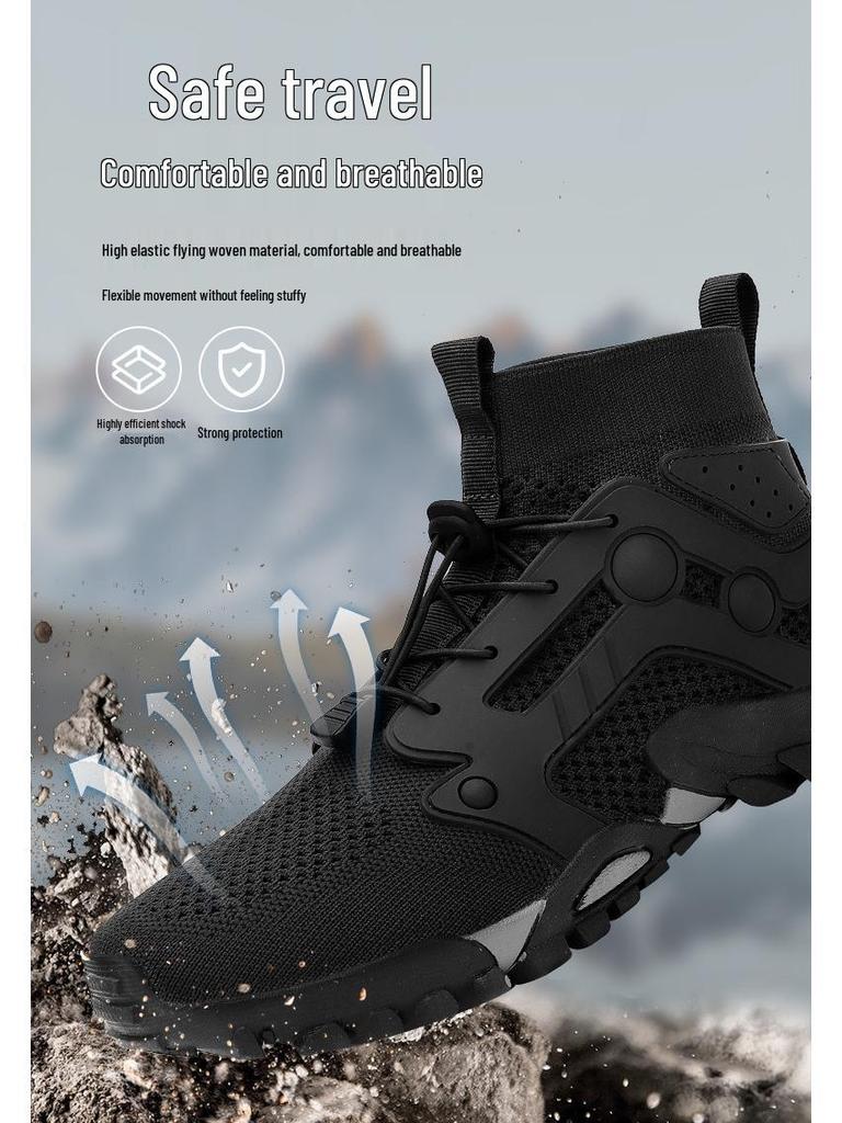 Unisex Cross-Border High-Top Fly-Knit Outdoor-Schuhe für Radfahren, Laufen und Wandern – Atmungsaktiv zum Klettern und für Offroad-Abenteuer.