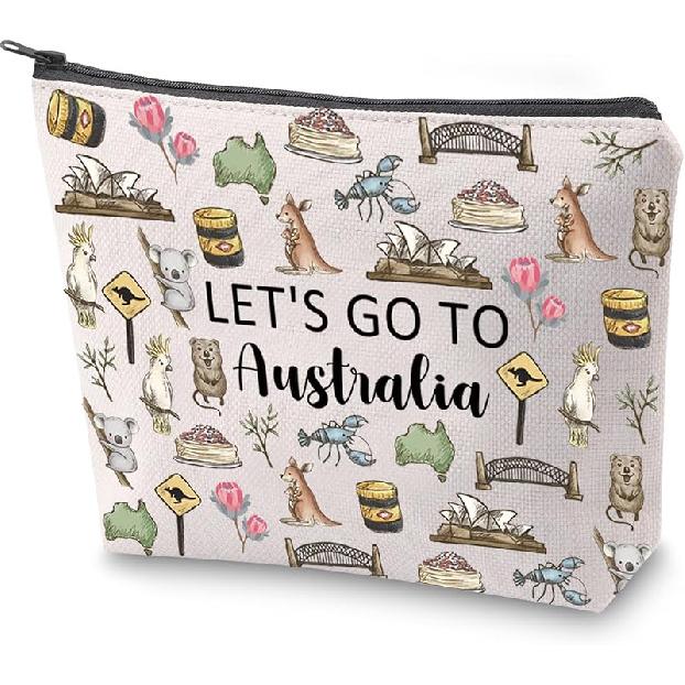 ZJXHPO Australia Trip Travel Case Australia Travel Gift Australia Vacation Gift Let s Go To Australia Makeup Bag With Zipper Australia Souvenir Australia