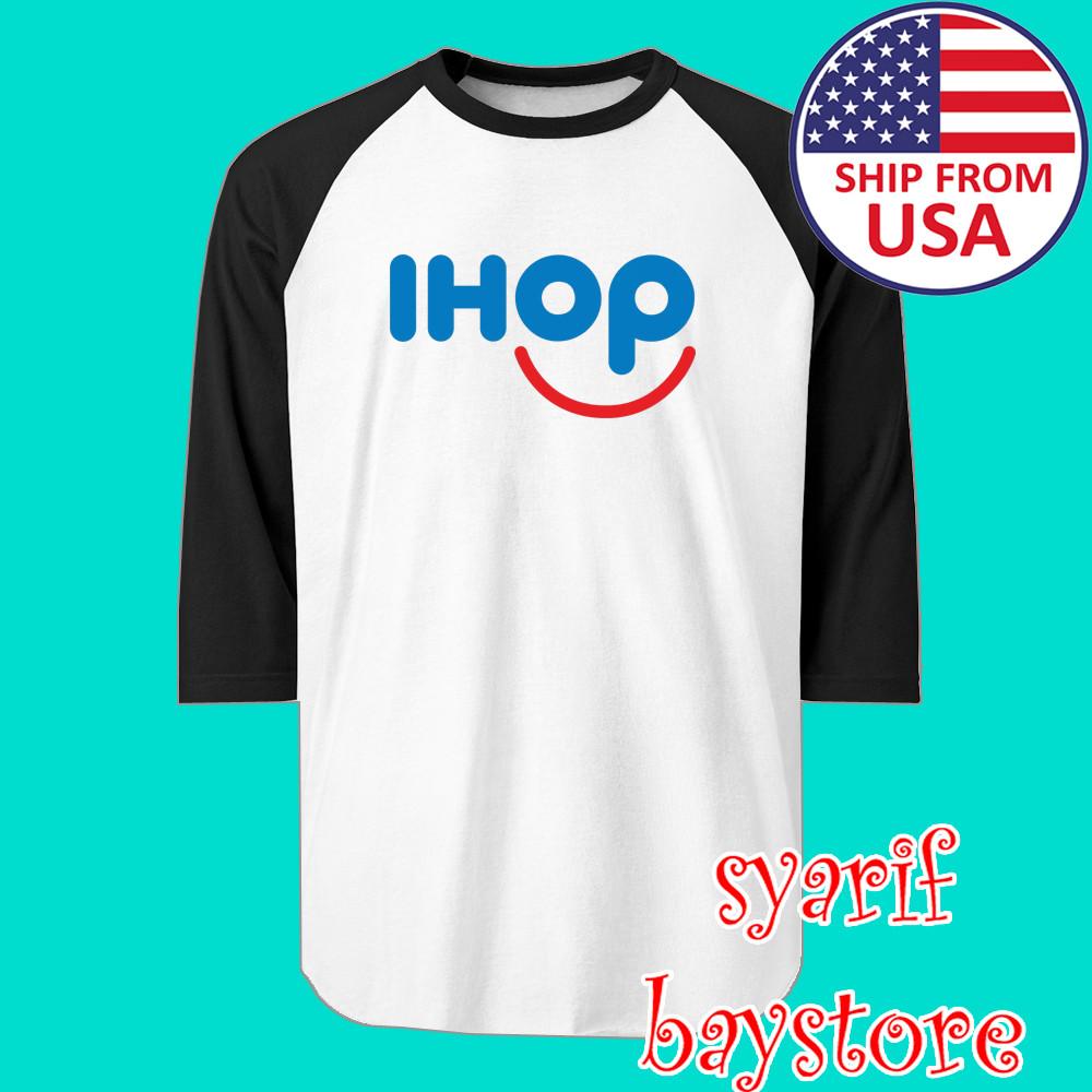 

IHOP International House Of Pancake Men#039;s Raglan White Black Size S to 2XL Unisex T-Shirt XL