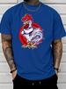 Unisex Black Crew Neck Tee Tough Rooster Circle Graphic Print Loose Oversized Short Sleeve Unisexs Streetwear Summer Casual Basic Top