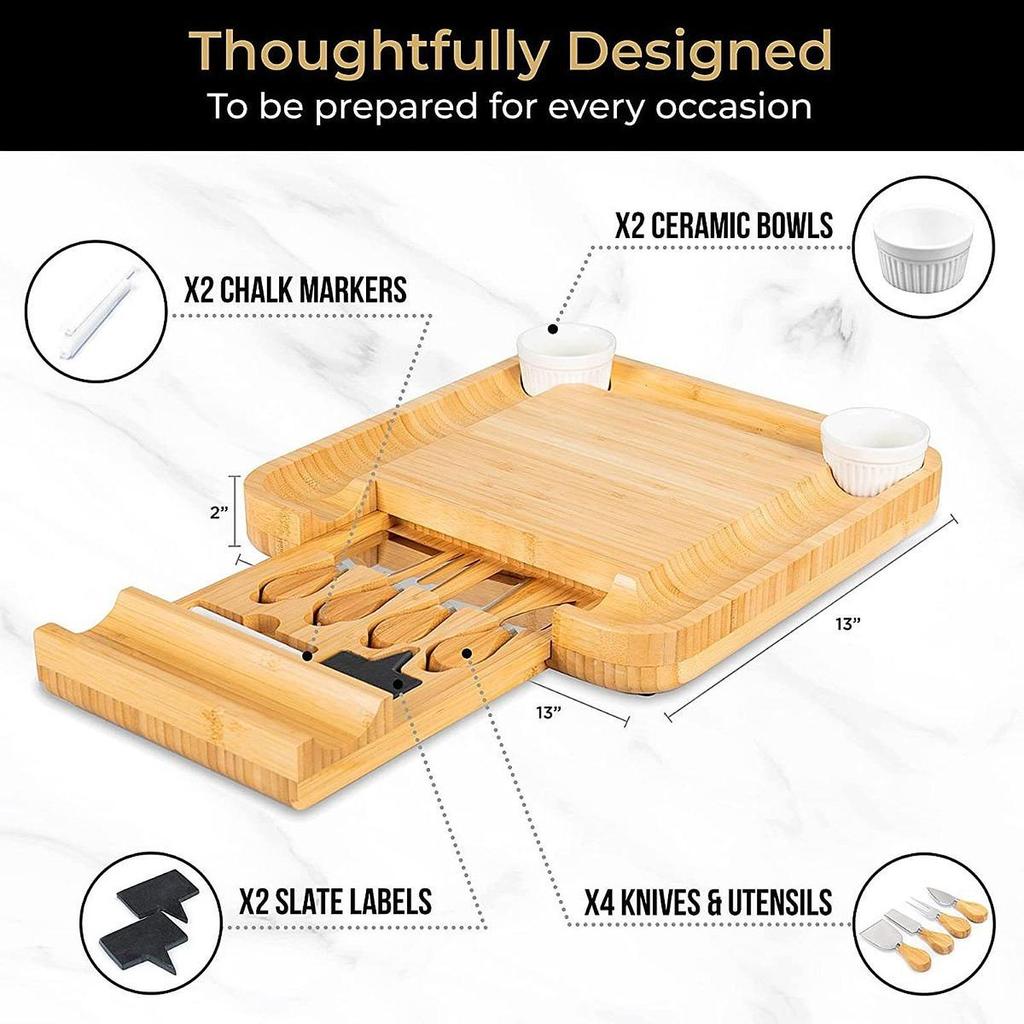 Serving Cheese Tray Bamboo Board for Housewarming Celebration Wedding with round plate
