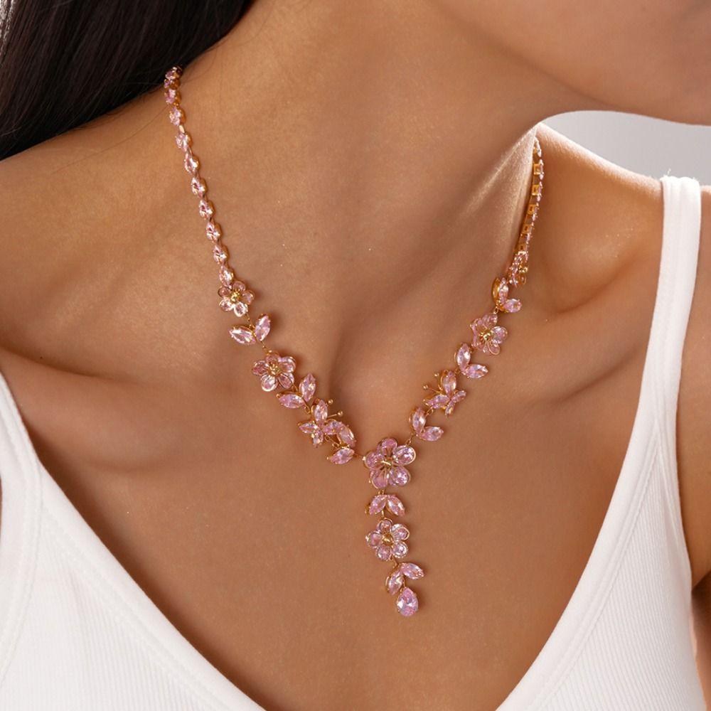 Trendy Flower Bow Necklaces Earrings Sweet Exquisite Clavicle Chain Temperament Advanced Sense Jewelry Set Wedding Engagement