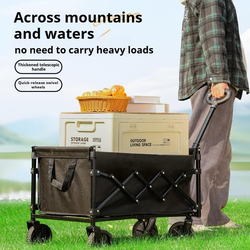 Folding Camping Wagon with 500lb Load Capacity, All - Steel Frame & Swivel Wheels, Portable Trolley for Outdoor Picnic/Shopping
