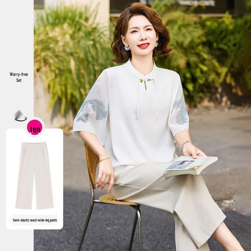 Pastel Summer New Chinese Style Jacquard Shirt Set XL