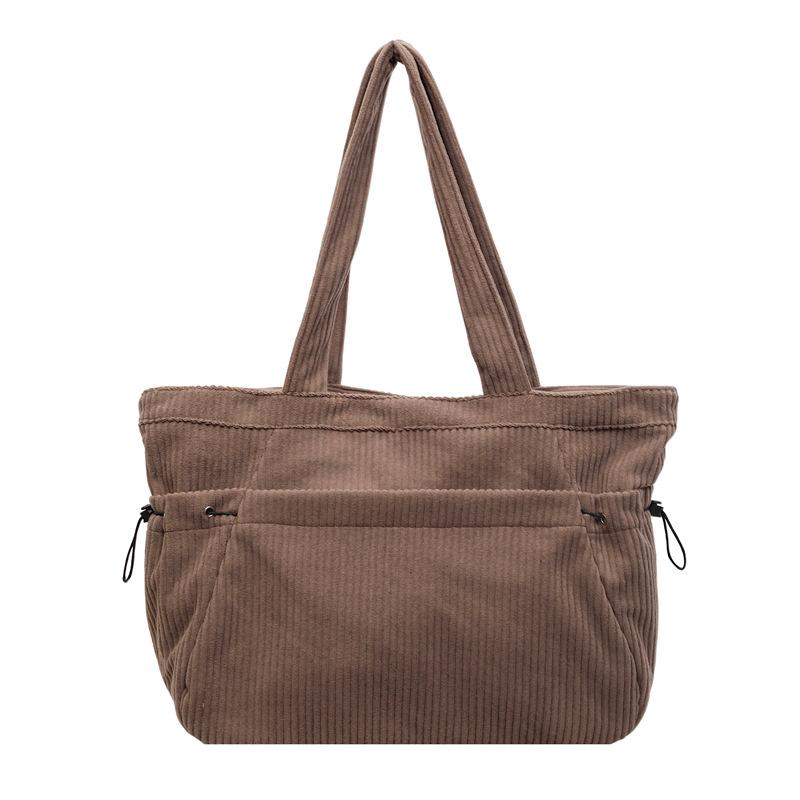 Winter solid color corduroy tote bag women's style large capacity versatile shoulder handbag casual bag