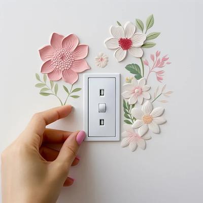 Schöne Blumen Schalter Wandaufkleber PVC Abnehmbarer Wasserdichter Aufkleber für Schlafzimmer Badezimmer Wohnzimmer Heimdekorationsaufkleber