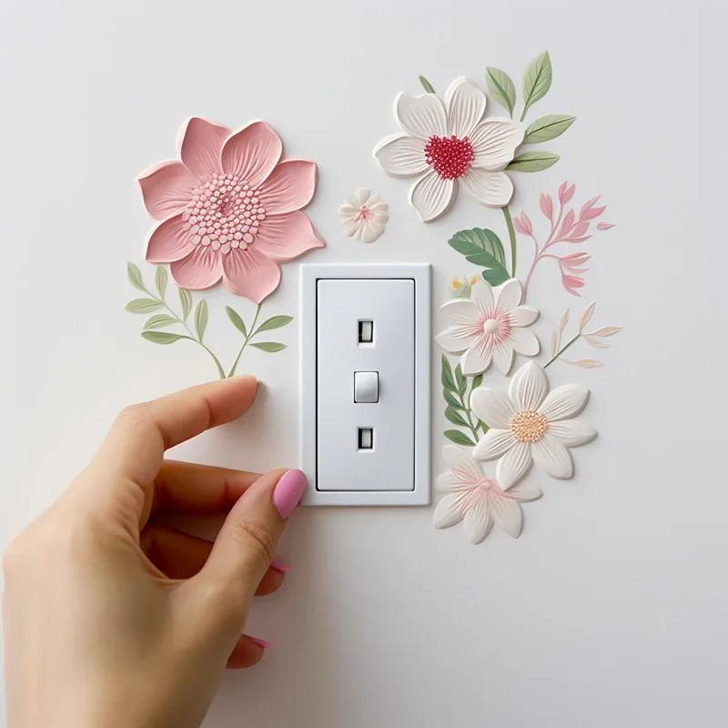 

Beautiful flowers Switch Wall Sticker PVC Removable Waterproof sticker for bedroom bathroom Living room Home Decoration Stickers