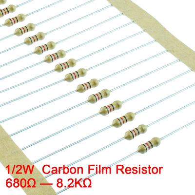 200PCS 1/2W Carbon Film Resistor 680 750 820 1K 1.2K 1.5K 1.8K 2K 2.2K 2.4K 2.7K 3K 3.3K 4.3K 4.7K 5.1K 5.6K 6.8K 7.5K 8.2K Ohm 5% Tolerance 0.5WATT