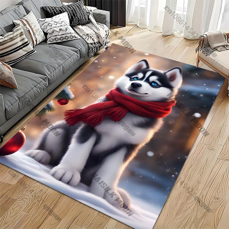 Husky puppy winter holiday warmth carpet Yoga living room room decor children's crawling mat doormat area rug games mat