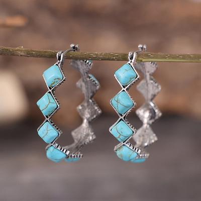 Statement Earrings Chic Ethnic Style Lightweight Girls Earrings Rhombus Faux Turquoise Statement Earrings Hoop Earrings Jewelry Accessories