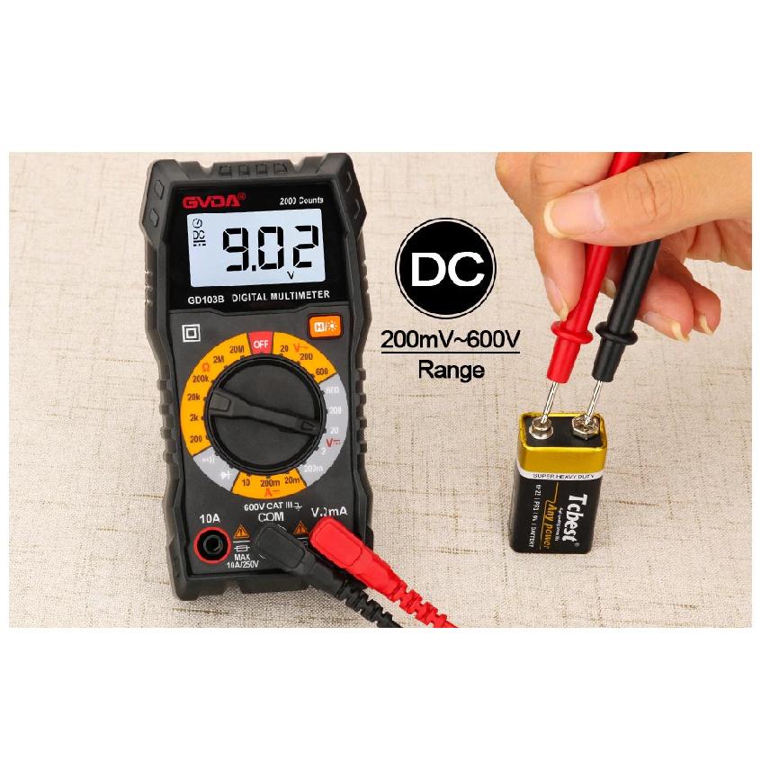 GVDA Digital Multimeter DMM Voltmeter True RMS AC DC Ohm Voltage Meter Resistance Tester 2000 Counts Multitester Diode Tester