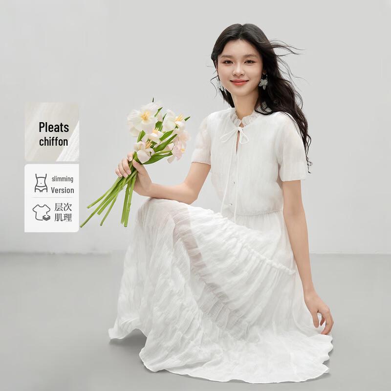 Elegant V-Neck Pleated Chiffon Dress