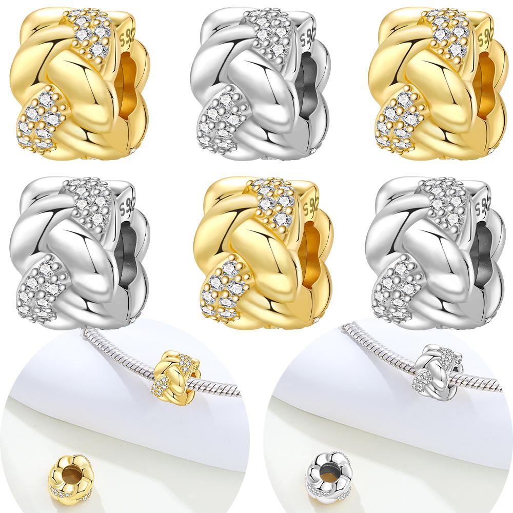 Charms Original Copper Golden Twisted Bead White Zircon Beads Fit Bracelet Women Jewelry Diy Fine Gift Accessory
