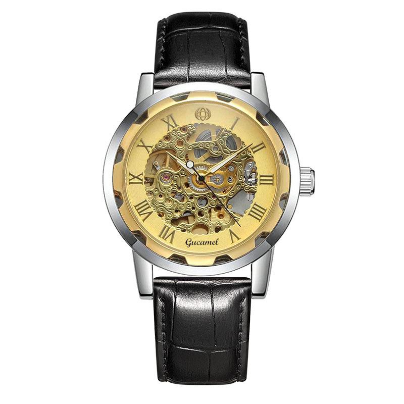 Top Brand New Fashion Watch Steel Band Hollow Gold Manual Mechanical Waterproof Luminous Watch