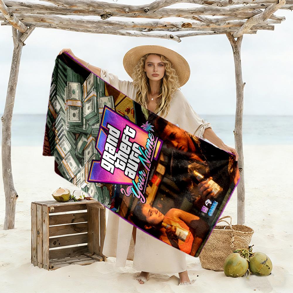 Grand Theft Auto Customizable Name Beach Towel Super Soft & Absorbent Suitable for Swimming Gym Camping Yoga Vacation