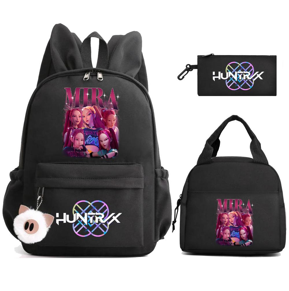 Cartoon Demon Hunters Printed Backpack Lunch Bag Pencil Case for Children Student Schoolbag Girl Kid Gift Women Travel Bag