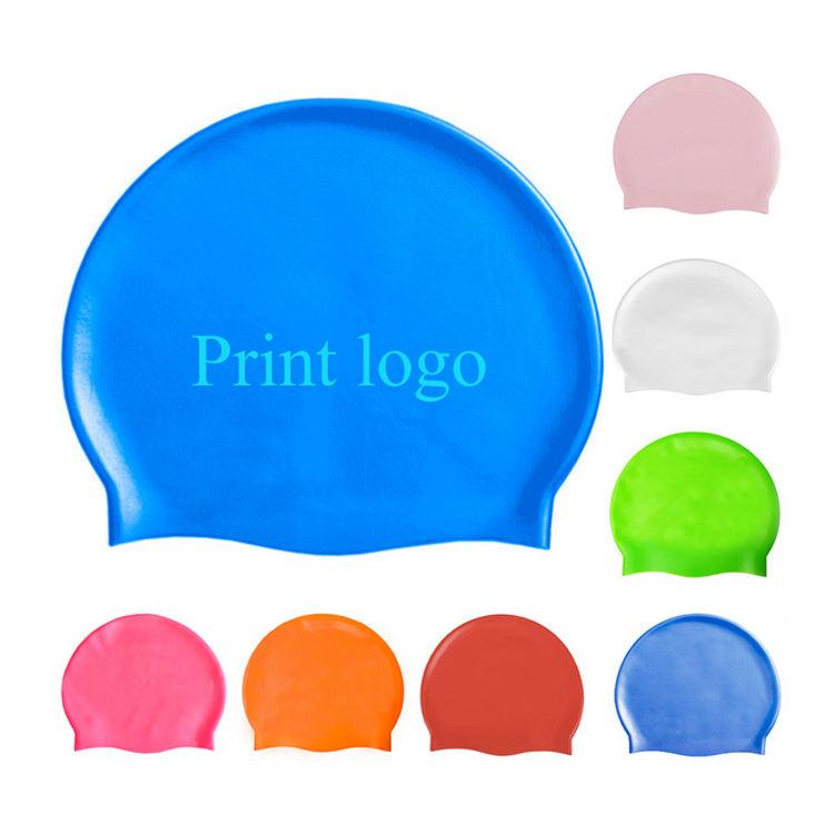 High Elastic Stock Sale Unisex Color Print Swim Hat Custom Silicone Swim Cap for Adult Kids L синий