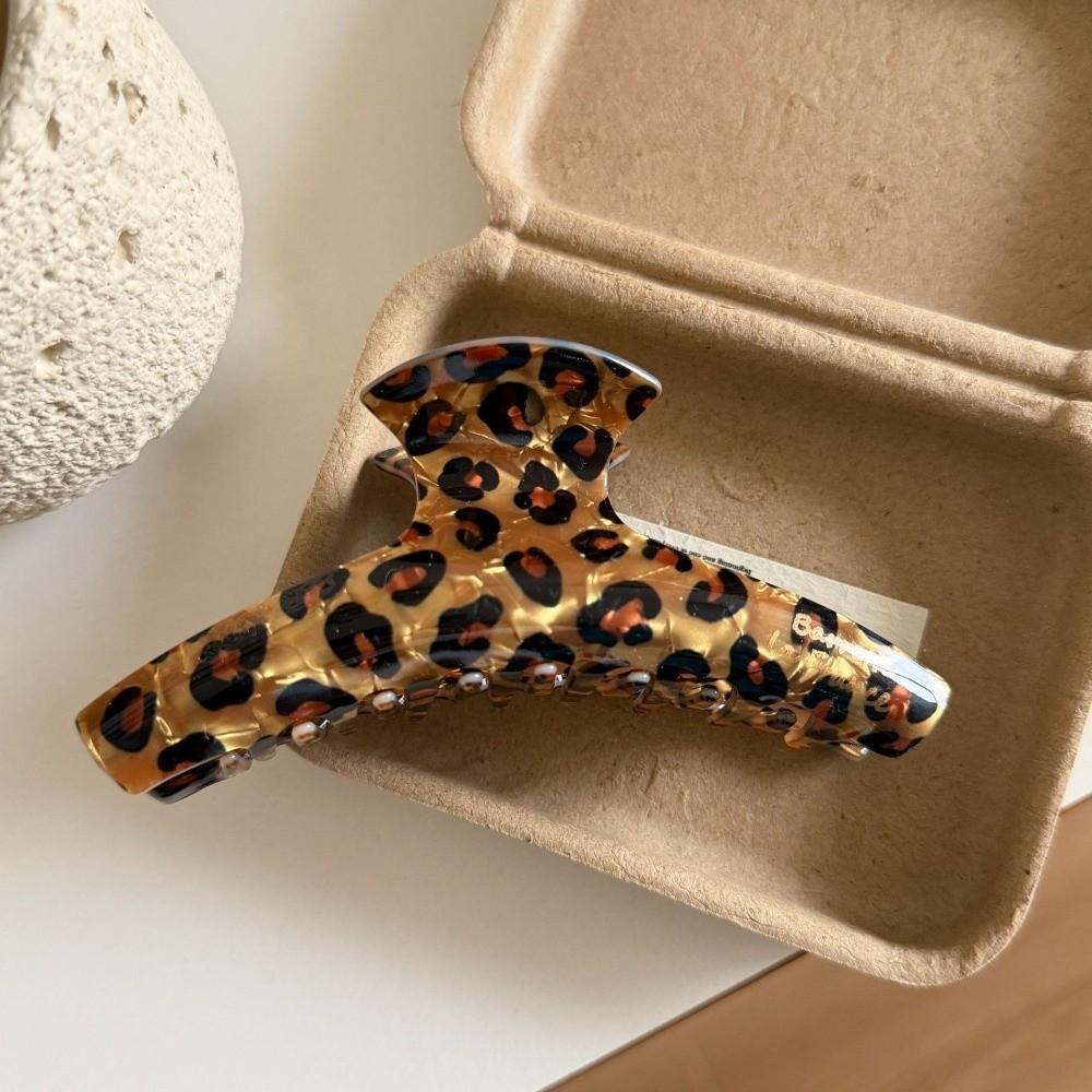 Coffee Color Hair Claw Clip Leopard Print Shark Clip Crab Hair Clip  for Women Hair Accessories