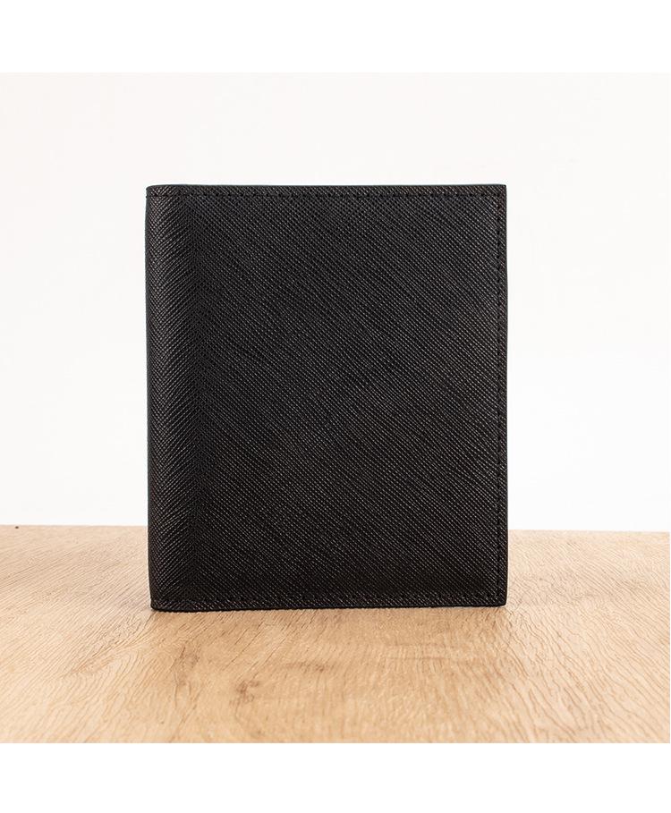 Men's Minimalist Crossgrain Cowhide Leather Card Holder with Logo and Anti-magnetic Feature.