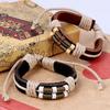 Men's Women's Punk Style Bangle Bronze Spring Wood Beads Weave Leather Bracelet