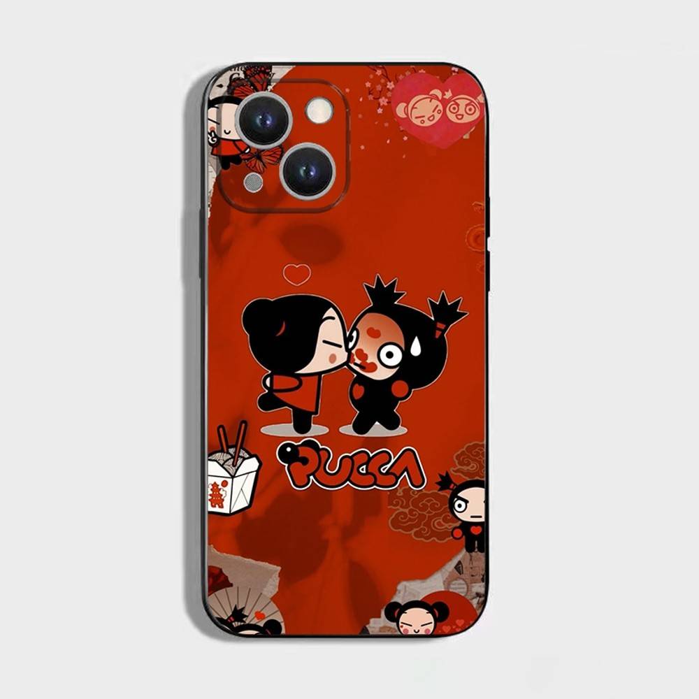 P-Pucca-as Cartoon G-Garu-us Phone Case For iPhone 16,15,14,13,12,11 Plus,Pro Max,XS,X,XR,SE,Mini,8,7,Soft Silicone Black Cover