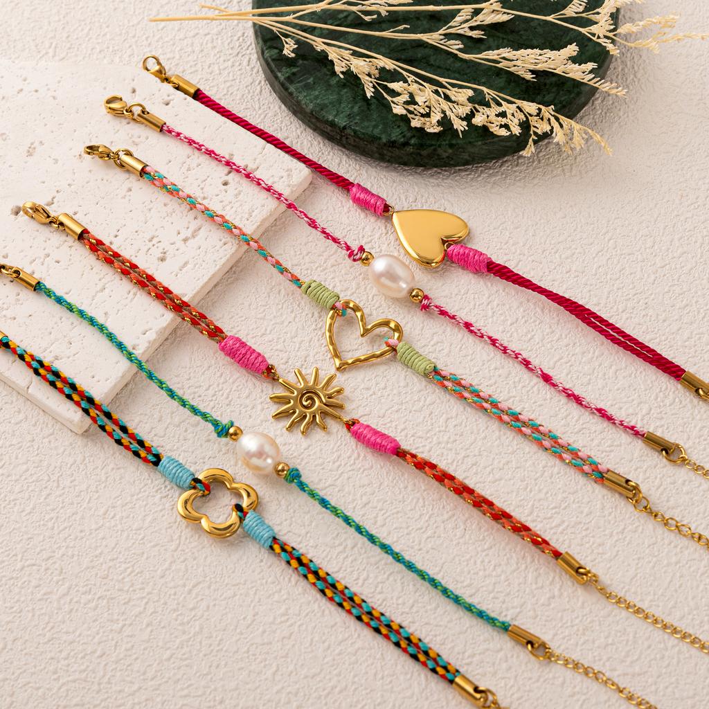 Stainless Steel New Fresh Love Sun Colored Rope Dopamine Bracelet Women's Gold Plated Color Preserving