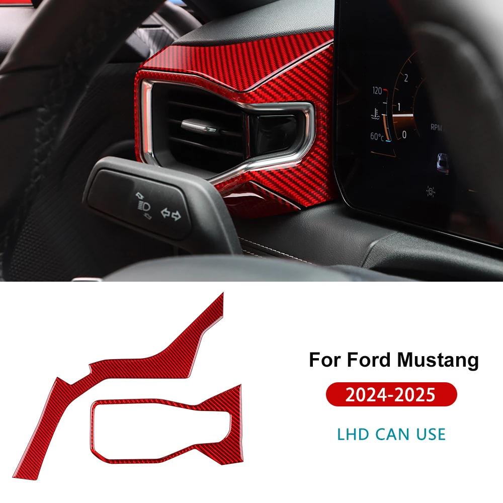 For Ford Mustang GT Dark Horse EcoBoost 2024 2025 2026 LHD RHD Real Soft Carbon Fiber Sticker Car Center Console AC Outlet Trim