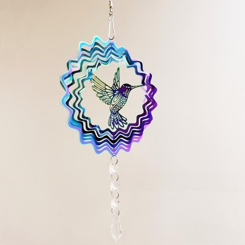 Hummingbird Wind Chime Colorful Rotating Metal Spinner for Garden Decor Outdoor Hanging Ornament Soothing Patio Windcatche