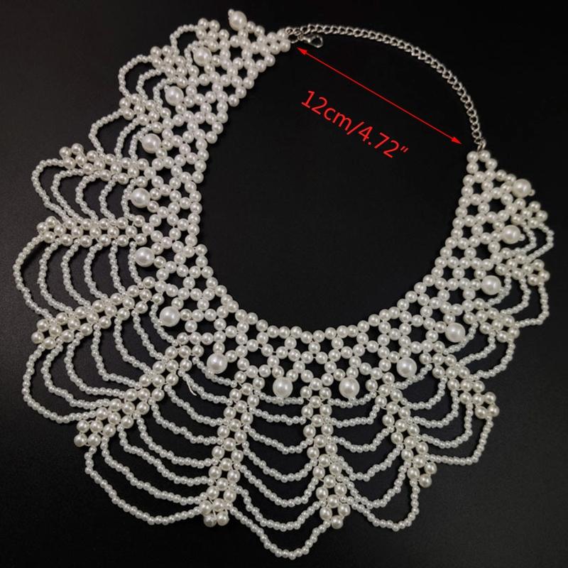 Handmade Layered Pearls Choker Necklace Luxurious Body Chain Shoulder Shawl Collar for Women Body Jewelry Accessory