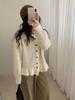 Women's Korean Round Neck Ruffled Hem Cardigan - Soft & Fluffy, Short Style for Early Autumn/Winter