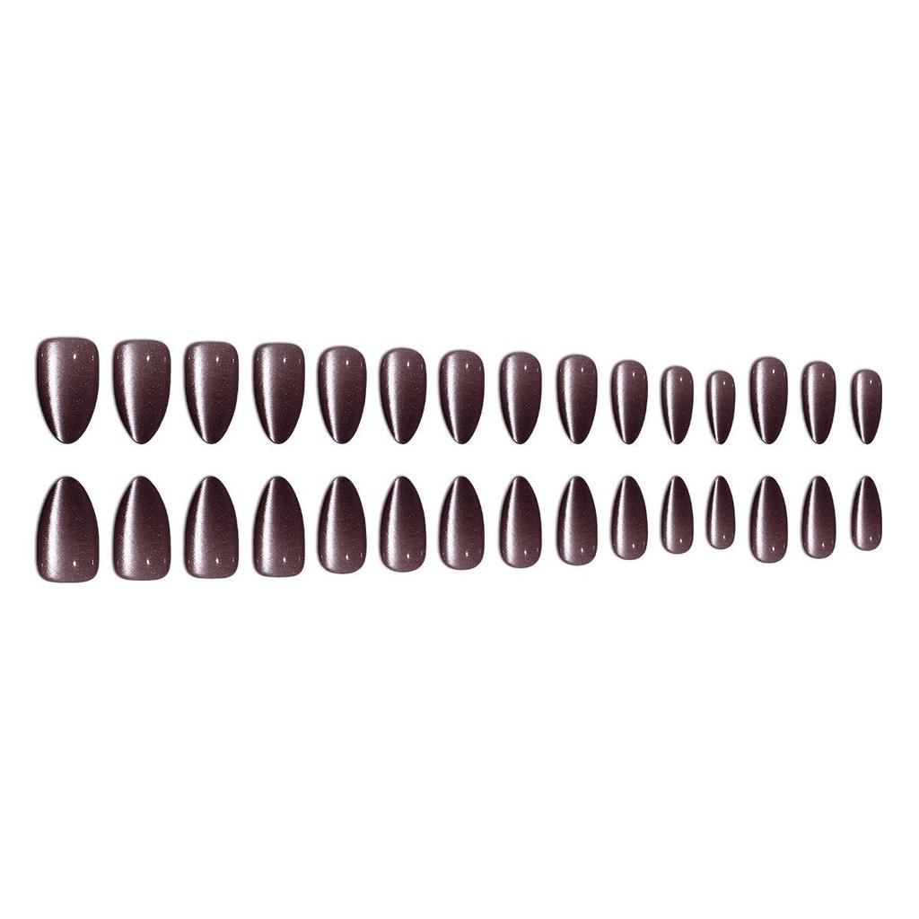 Dark Party Style Cat-Eye Almond Press-On Nails - Short Teardrop Shaped and Adhesive