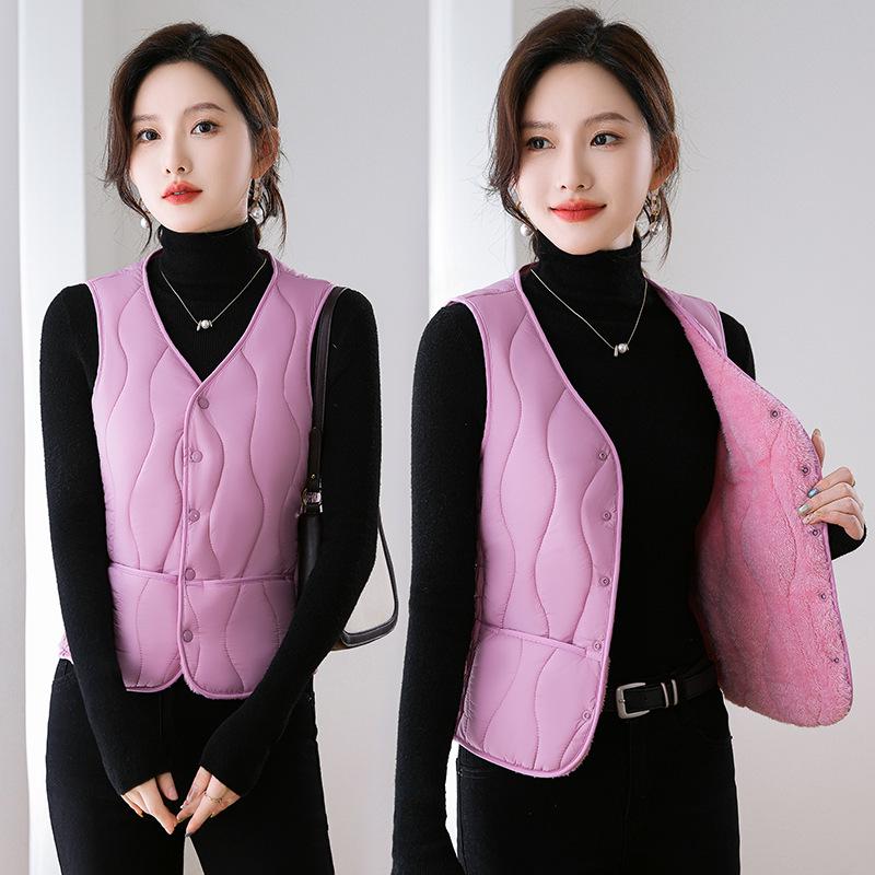 Women's Down Cotton Vest - Winter Slim Fit, Thick, Warm, Short Vest with Velvet Lining