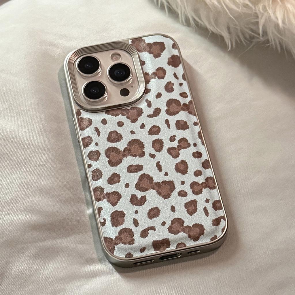 Retro Leopard Bow Apple 17 Mobile Phone Case 16promax Leather 15 Suitable for IPhone13 Silver Edge Fashion Mobile Phone Case