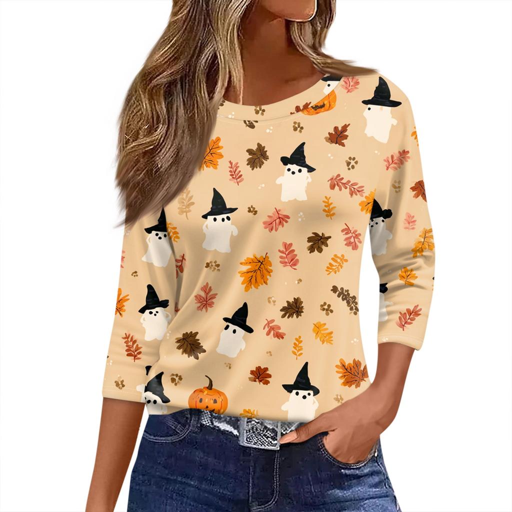 Women's O-neck 3/4 Sleeve  Printed Top
