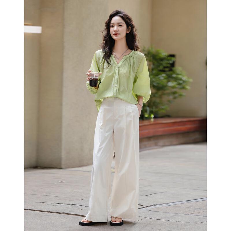 Women's Pleated Straight-Leg Casual Pants