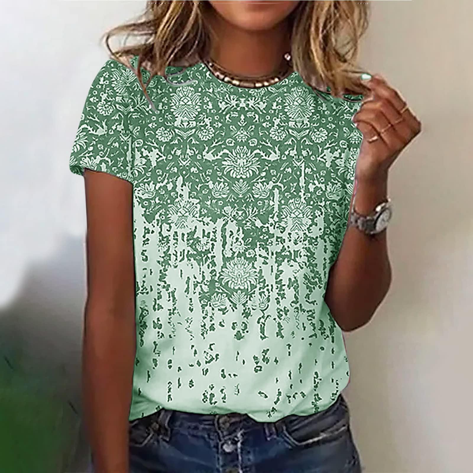 

Женский модный повседневный свободный пуловер с коротким рукавом и принтом с круглым вырезом XXL зелёный