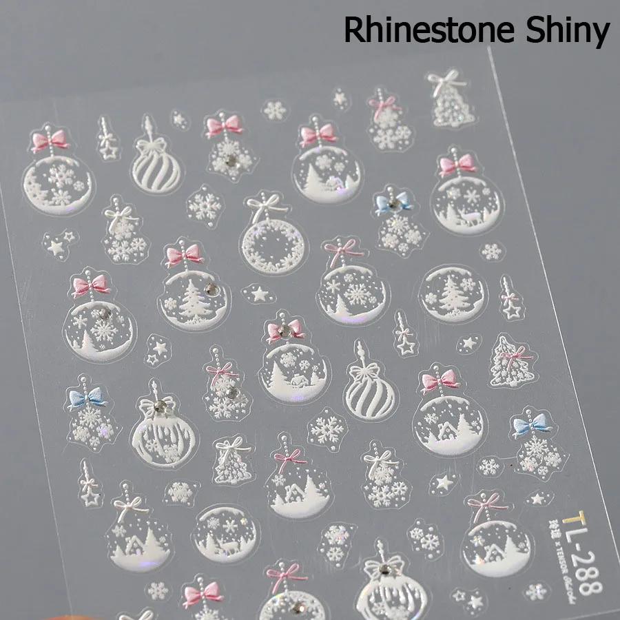 Gold Stamped White Christmas Tree Snowflake 3D Self Adhesive Nail Art Stickers Santa Claus Elk Xmas Cartoon Cute Manicure Decals