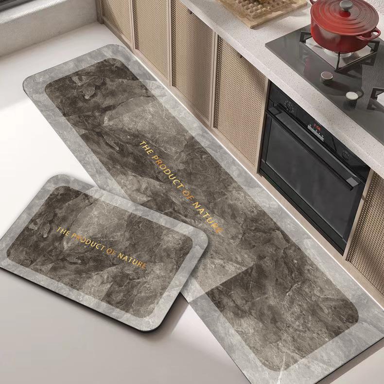 Household Marbled Long Strip Kitchen Non-slip Mat Light Luxury Plain Bathroom Absorbent Mat Door Mat