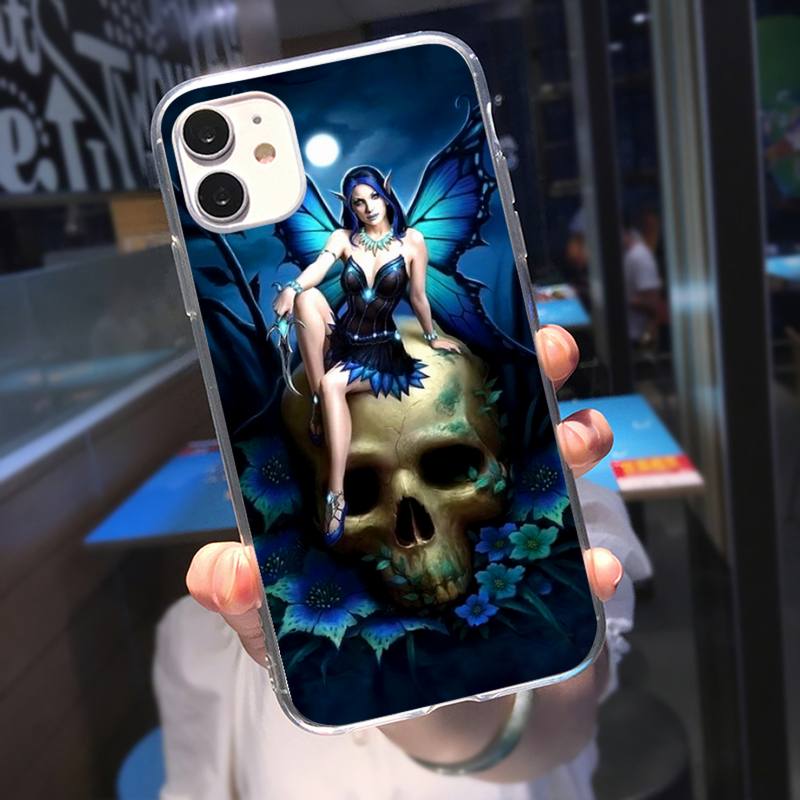 Coque de téléphone RUICHI Fée Crâne Gothique Pour iPhone 11 12 Mini 13 Pro XS Max X 8 7 6s Plus 5 SE XR Coque Transparente