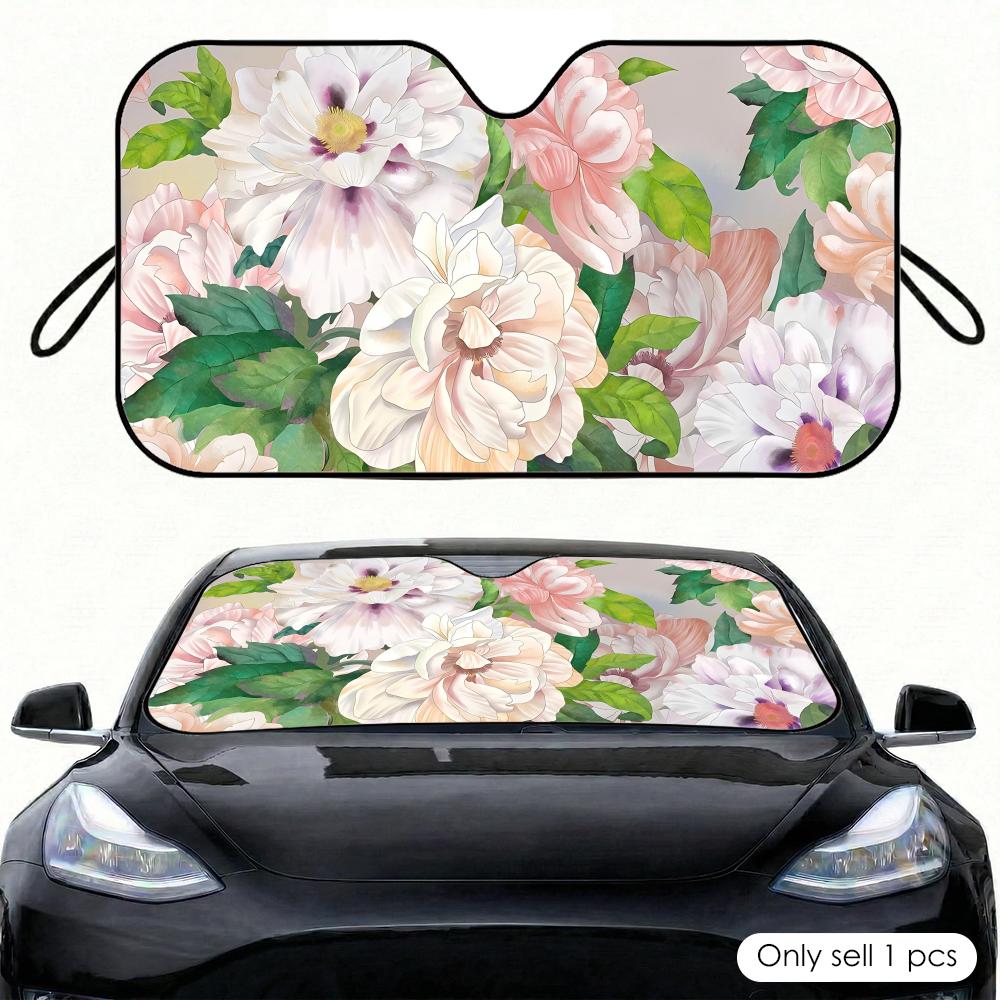 Peony Flower Painting Sun Visor Car Windshield Sunshade Front Window UV Protection Heat Insulation Sun Shade Cover Foldable